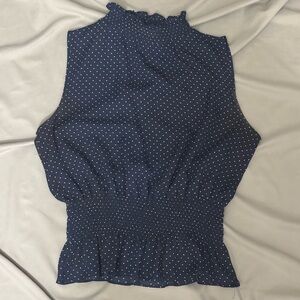 Navy Blue Polka Dot Women's Top